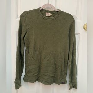 Faherty Legend Olive Green Waffle Knit Long Sleeve Tee - Small